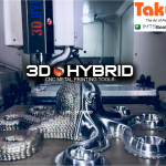 This CNC machine has a Metal 3D Printing Tool from 3D-Hybrid Solutions. A live demonstration can be seen at IMTS in Takumi USA’s booth